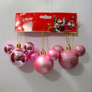 Disney Mickey Mouse Christmas Ornaments 3pz Pink